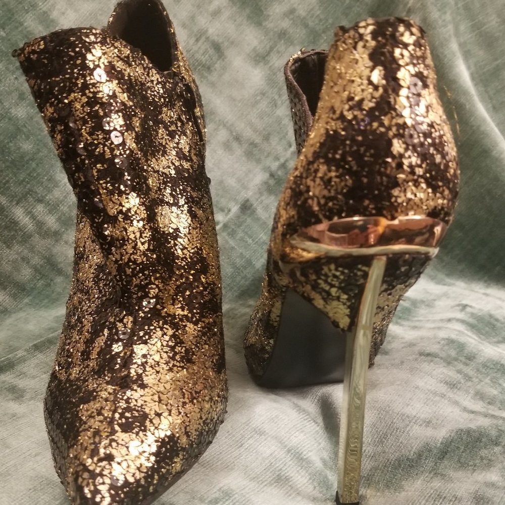 Privilege Gold Sequined Ankle Boot